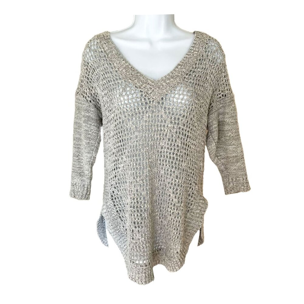 SOHO Jeans New York & Company V-neck Grey Open Knit Weave Sweater Size XS
